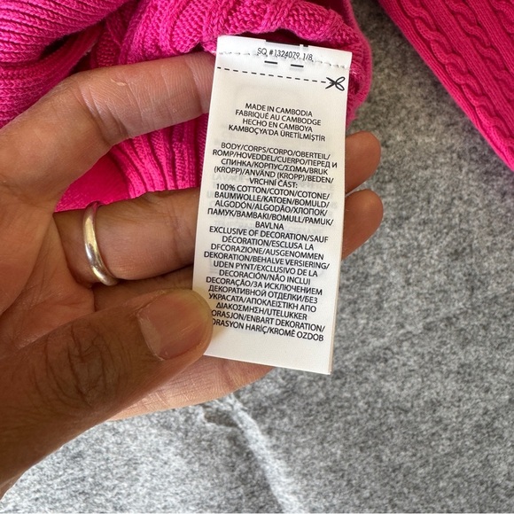 Polo Ralph Lauren Pink Cable Knit Cardigan Size L (12–14) Cotton Logo Sweater - Picture 5 of 11